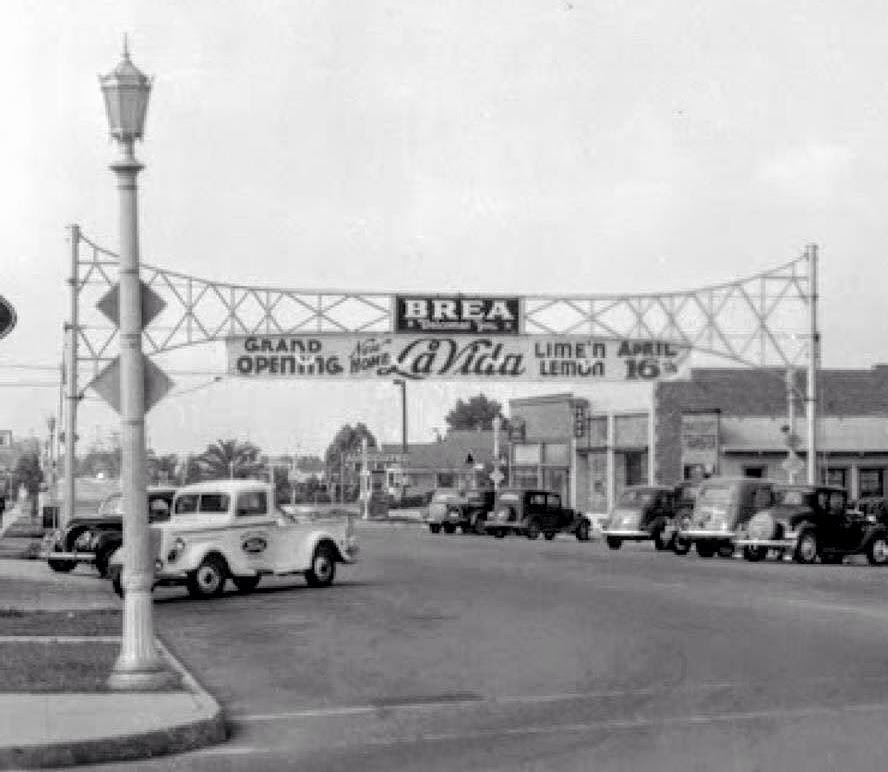 Brea Welcomes You sign (c1940)